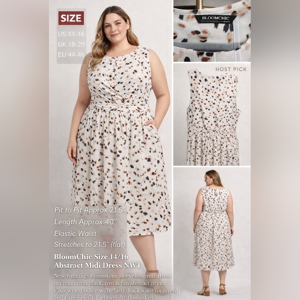 BloomChic Size 14/16 Abstract Midi Dress NWT
